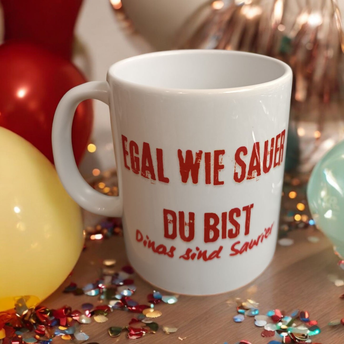 Kindertasse mit frechem Spruch – Saurier statt sauer!
