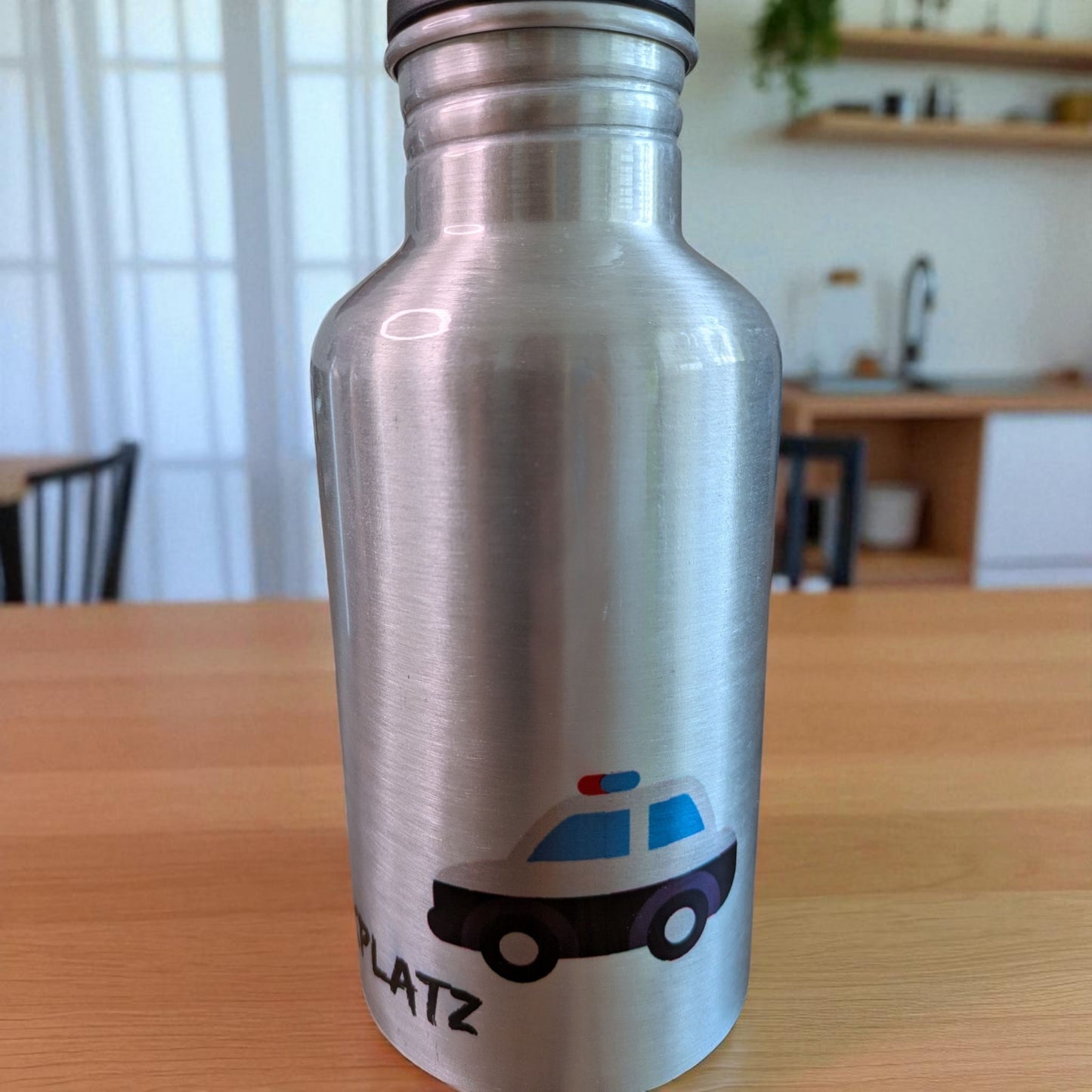 Aluminium-Trinkflasche mit Polizei-Motiv – Handgemacht & Spülmaschinenfest