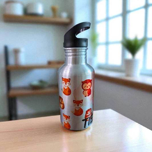 Aluminium-Trinkflasche mit Waldtier-Design – Handgemacht & Spülmaschinenfest
