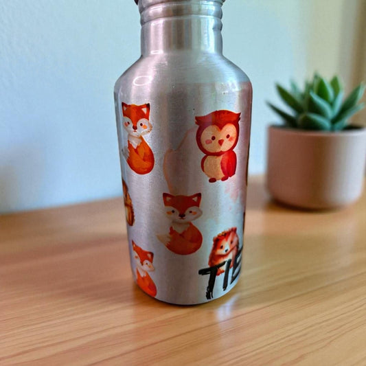 Aluminium-Trinkflasche mit Waldtier-Design – Handgemacht & Spülmaschinenfest