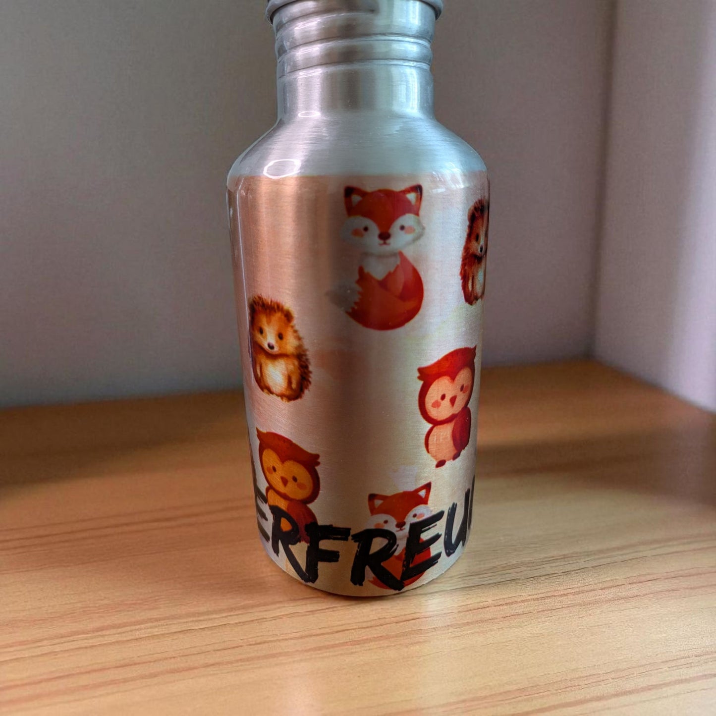 Aluminium-Trinkflasche mit Waldtier-Design – Handgemacht & Spülmaschinenfest