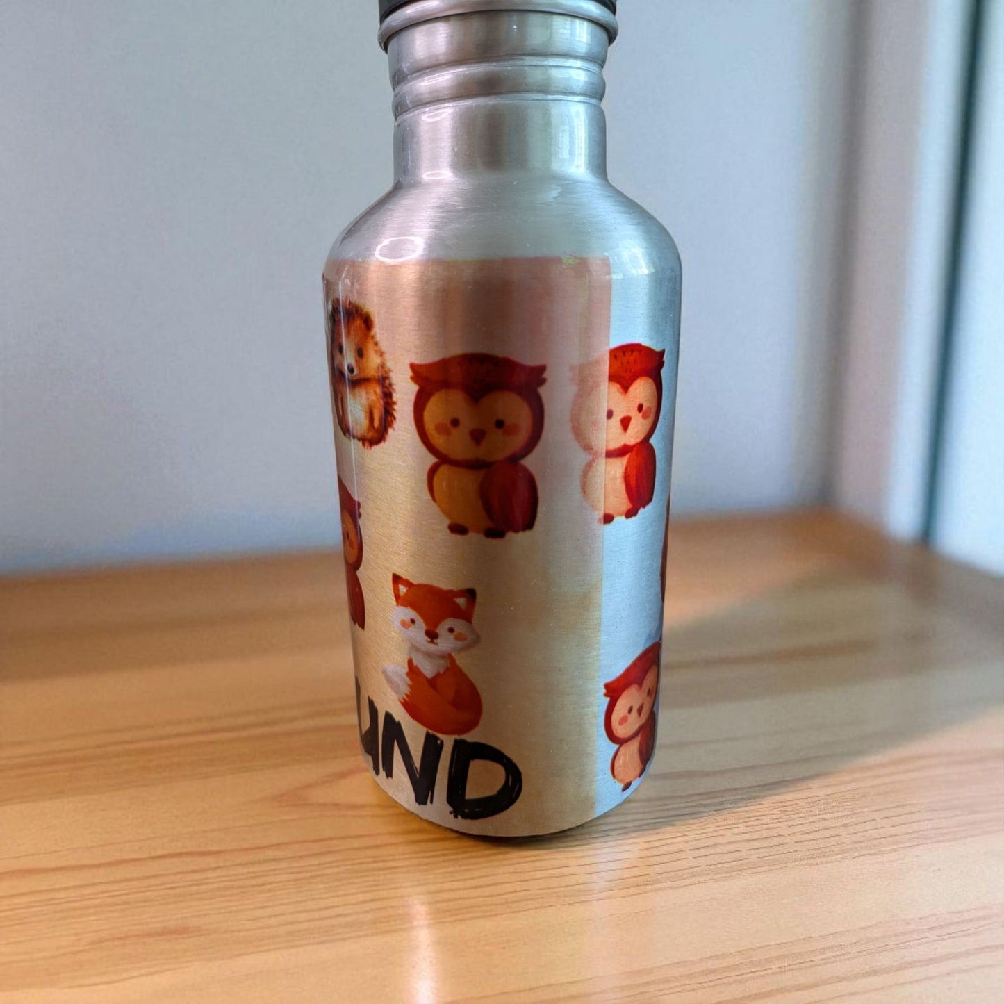 Aluminium-Trinkflasche mit Waldtier-Design – Handgemacht & Spülmaschinenfest